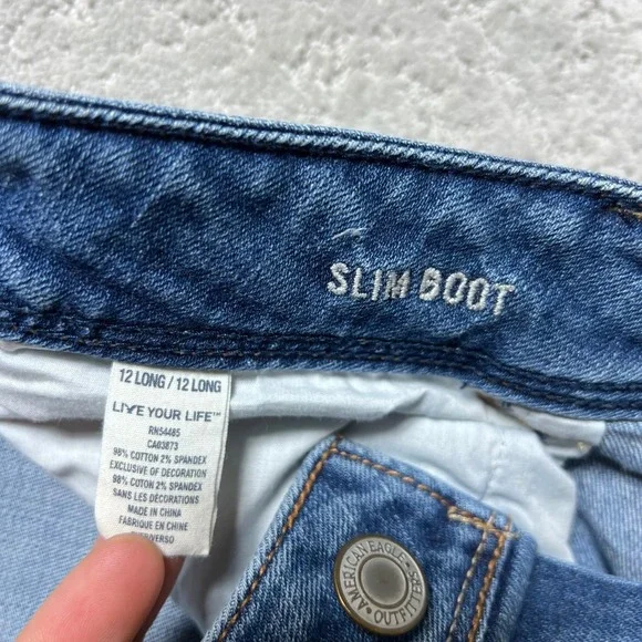American Eagle Jeans Womens 12 Long Slim Boot Blue Denim Stretch Low Rise Y2k - Picture 7 of 16